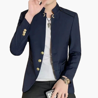 Herren Modernes Business Sakko mit Stehkragen – Eleganter Blazer für Büro & Freizeit