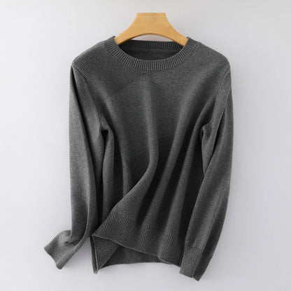 Damen Strickpullover Rundhals Langarm Strickmuster Einfarbig