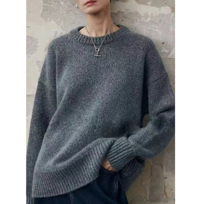 Damen Oversize Strickpullover Rundhals Langarm Rippbündchen