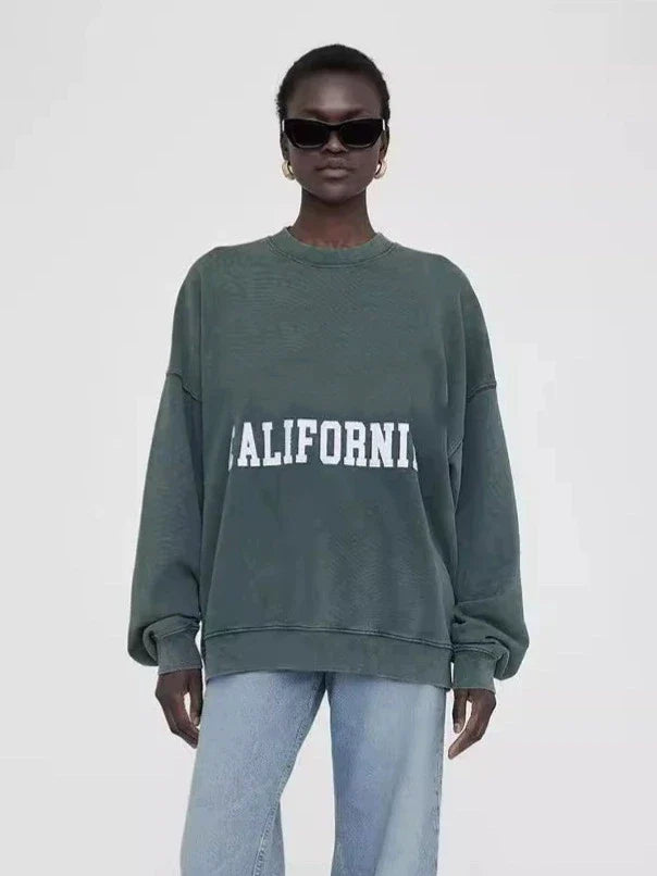 Damen Oversize Sweatshirt Rundhals Grau mit „PARIS“-Schriftzug