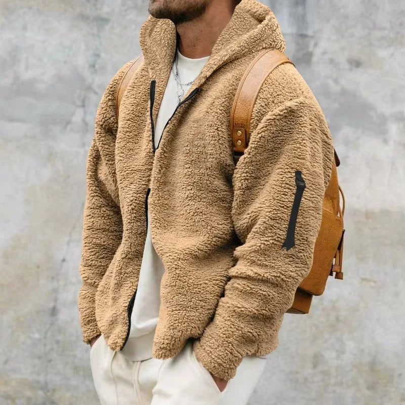 Teddyfleece Kapuzenjacke mit Reißverschluss für Herren