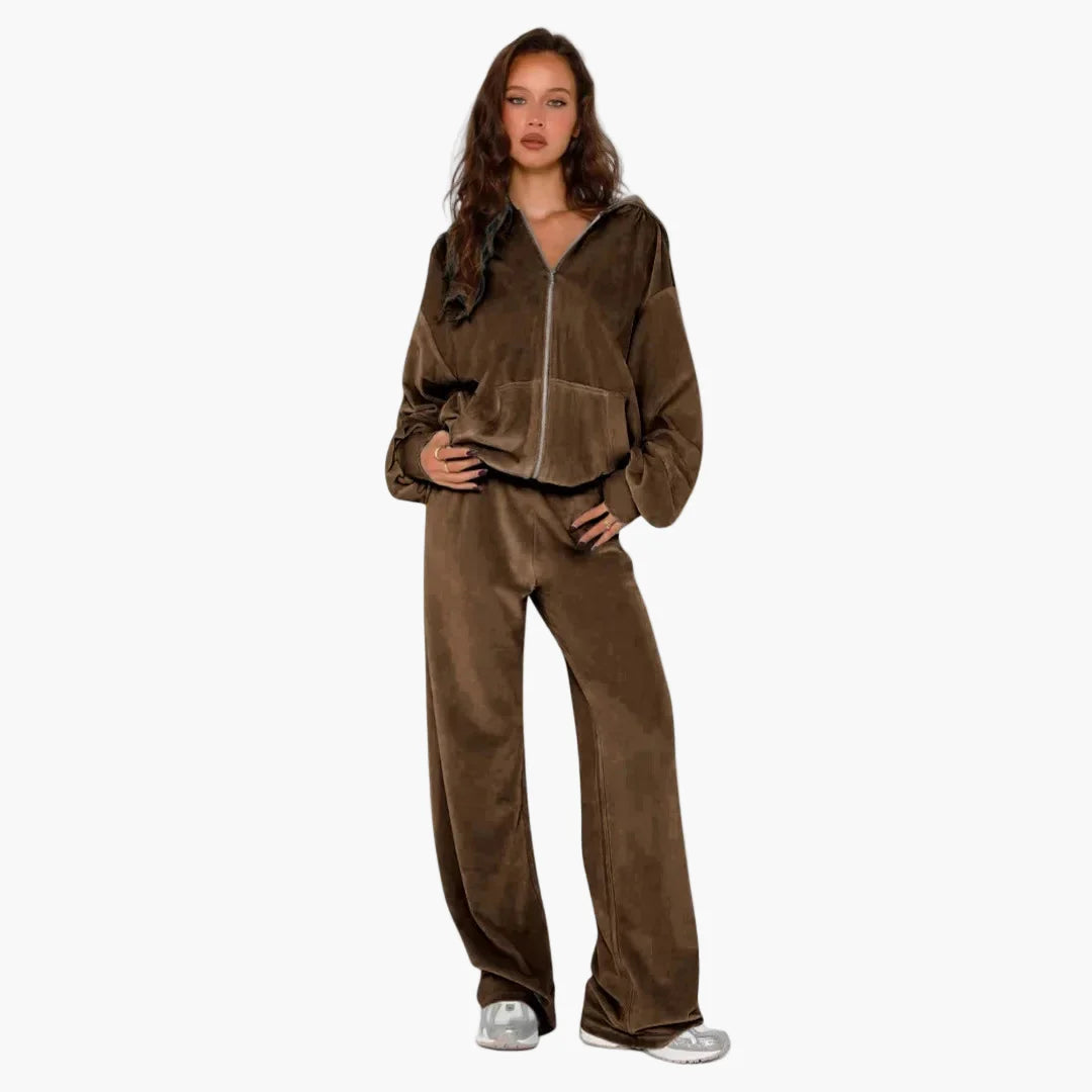 Damen Freizeit Trainingsanzug mit Kapuze – Zweiteiliges Set im modernen Streetwear-Stil