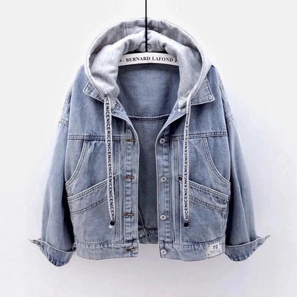 Jeansjacke mit Kapuze Hellblau meliert Damen