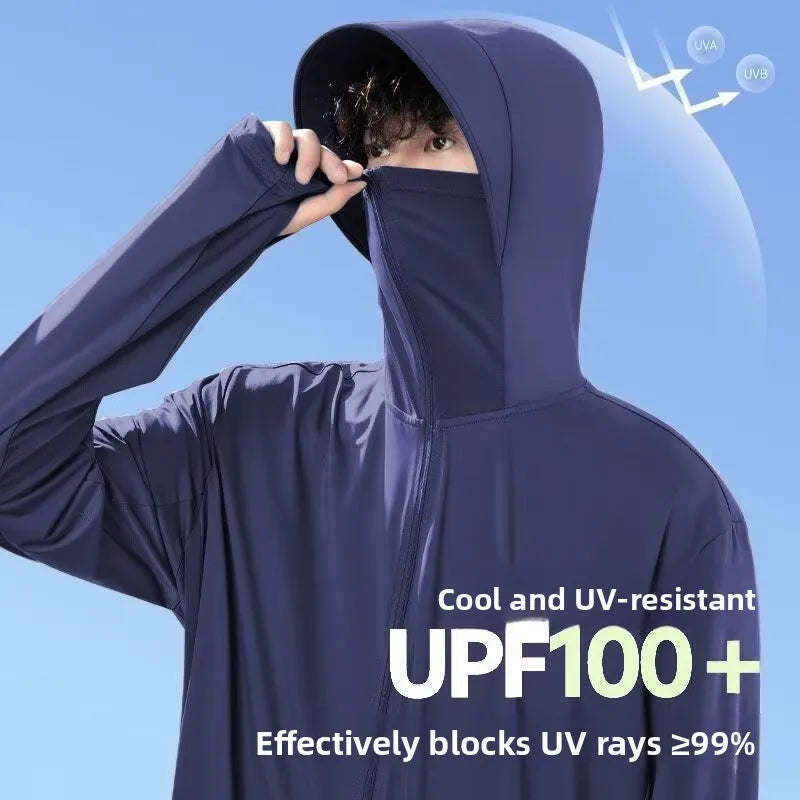 Herren Damen Kapuzenjacke mit integriertem Mundschutz, UV-Schutz Reißverschluss Jacke