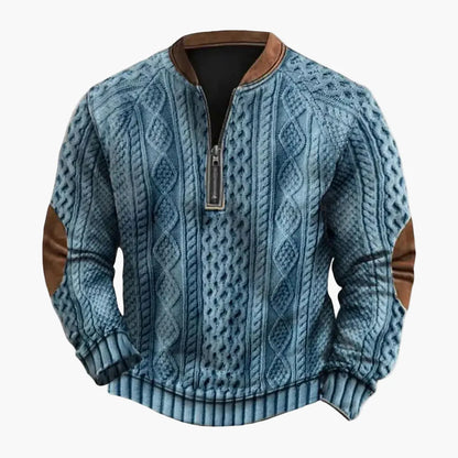 Herren Sweatshirt Halb-Reißverschluss Steppmuster Patchwork Outdoor Freizeitpullover