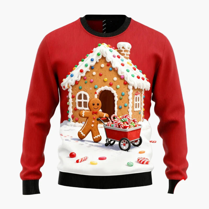Herren Weihnachtspullover Ugly Christmas Sweater mit Lebkuchenmann, Rentier & Weihnachtsbaum – Perfekt für festliche Anlässe