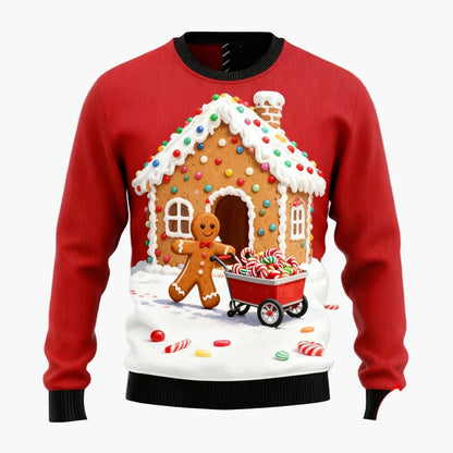 Herren Weihnachtspullover Ugly Christmas Sweater mit Lebkuchenmann, Rentier & Weihnachtsbaum – Perfekt für festliche Anlässe