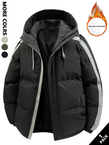Unisex Winter Steppjacke mit Kapuze und Streifen - Warme Pufferjacke
