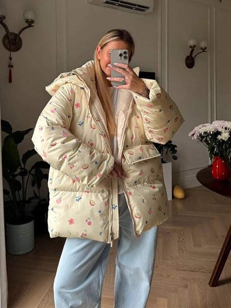 Damen Oversize Steppjacke Winterjacke mit Kapuze