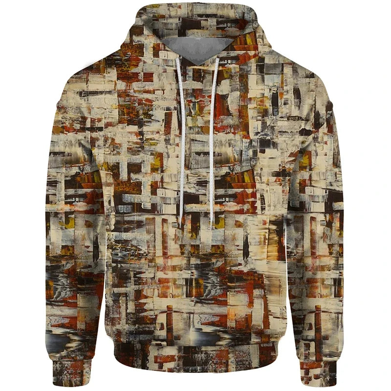 Hoodie Unisex Patchwork Muster Kordelzug Langarm