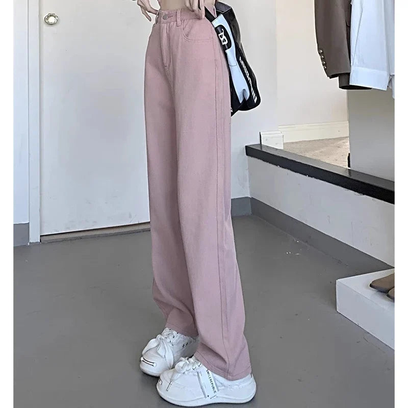 Damen Jeans High Waist Weites Bein Straight Fit