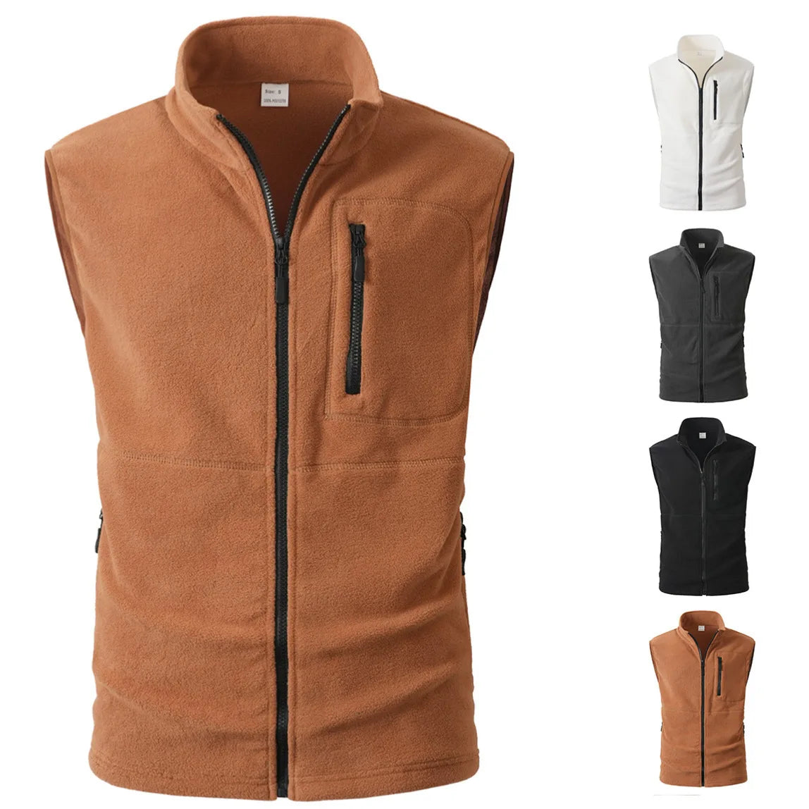 Fleece Weste mit Stehkragen Reißverschluss Tasche Herren