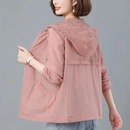 Damen Leichte Kapuzenjacke Windjacke mit Taschen
