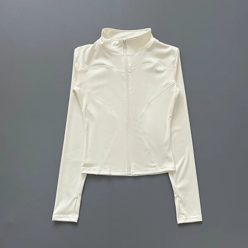 Damen Sportjacke mit Stehkragen & Reißverschluss, Langarm, schmale Passform