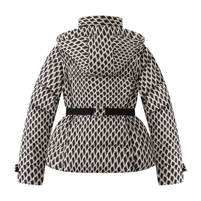 Damen Steppjacke mit Kapuze und Gürtel, glänzend, in verschiedenen Farben