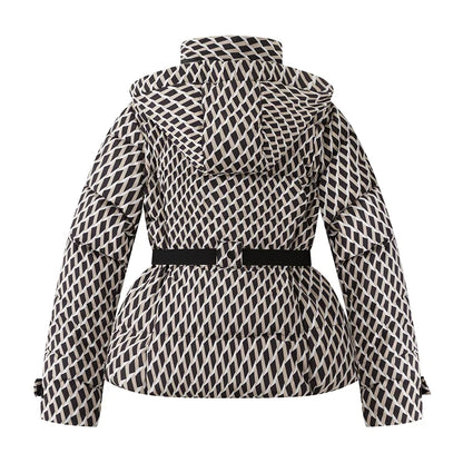 Damen Steppjacke mit Kapuze und Gürtel, glänzend, in verschiedenen Farben