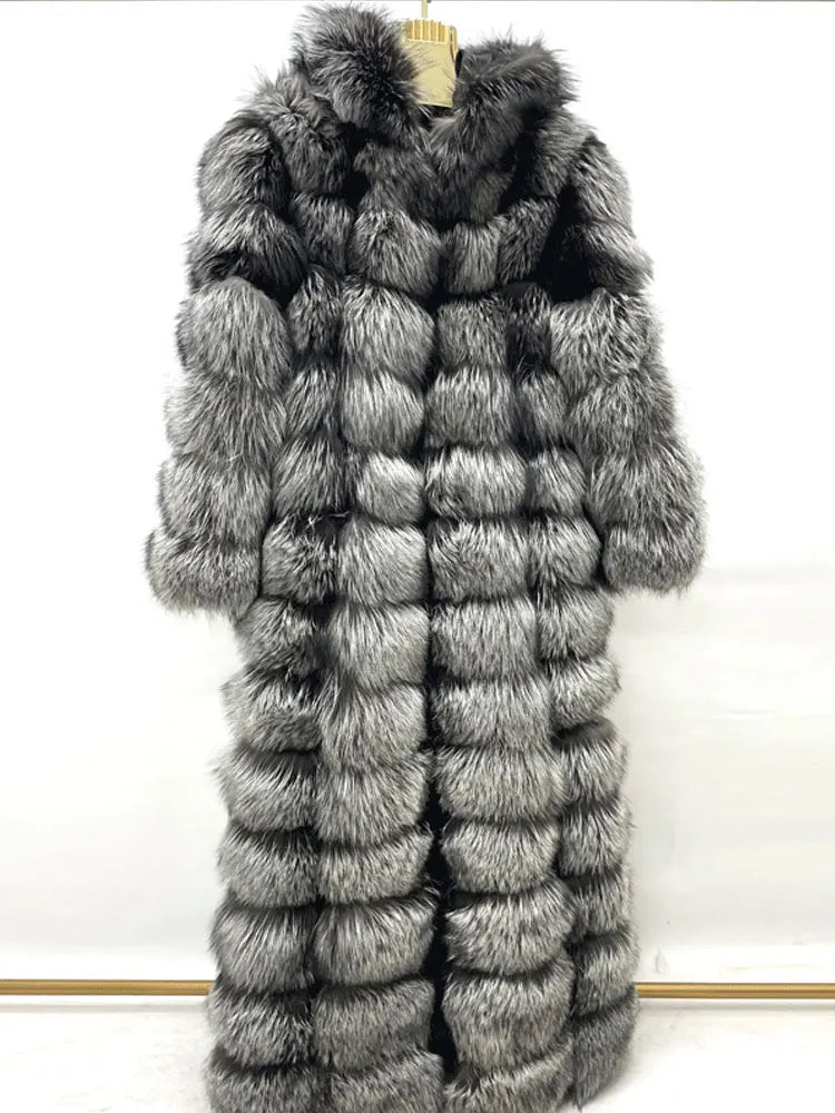 Damen Langer Mantel mit Kapuze aus weichem Material