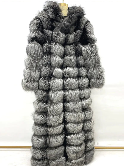 Damen Langer Mantel mit Kapuze aus weichem Material