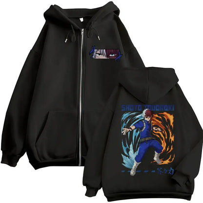 Unisex Reißverschluss Hoodie mit Kordelzug und Motivdruck – Verschiedene Designs