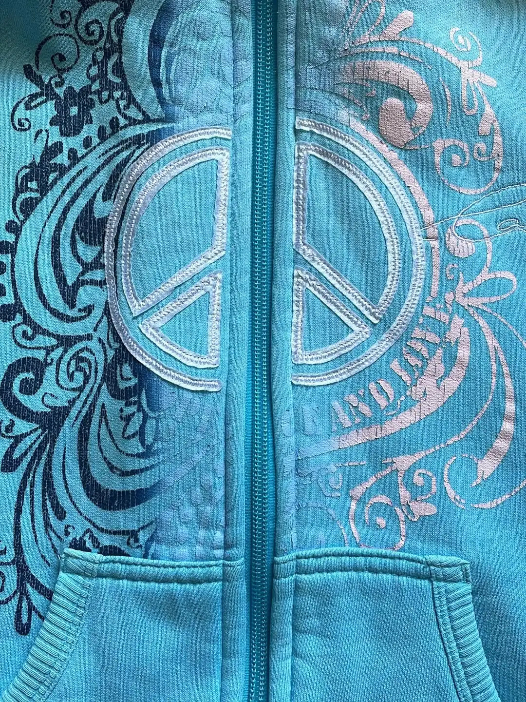 Damen Kapuzenjacke mit Reißverschluss Türkis mit Muster