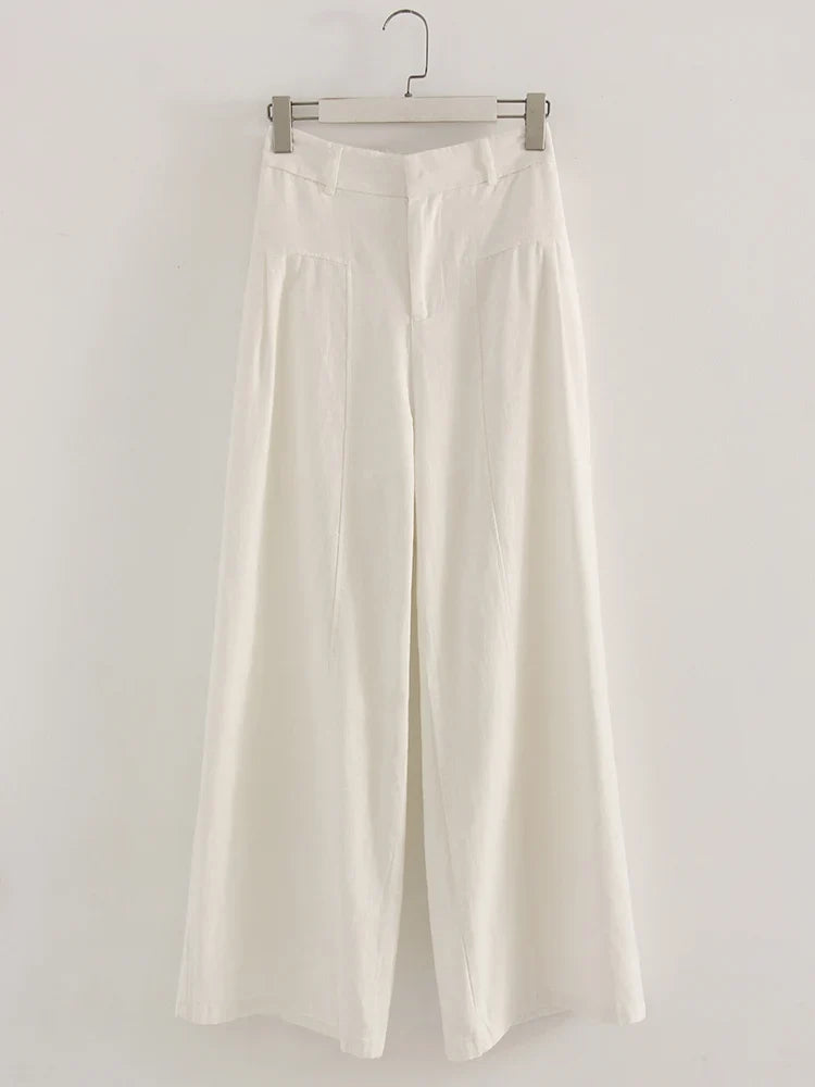 Weite Damenhose mit hohem Bund und weitem Bein