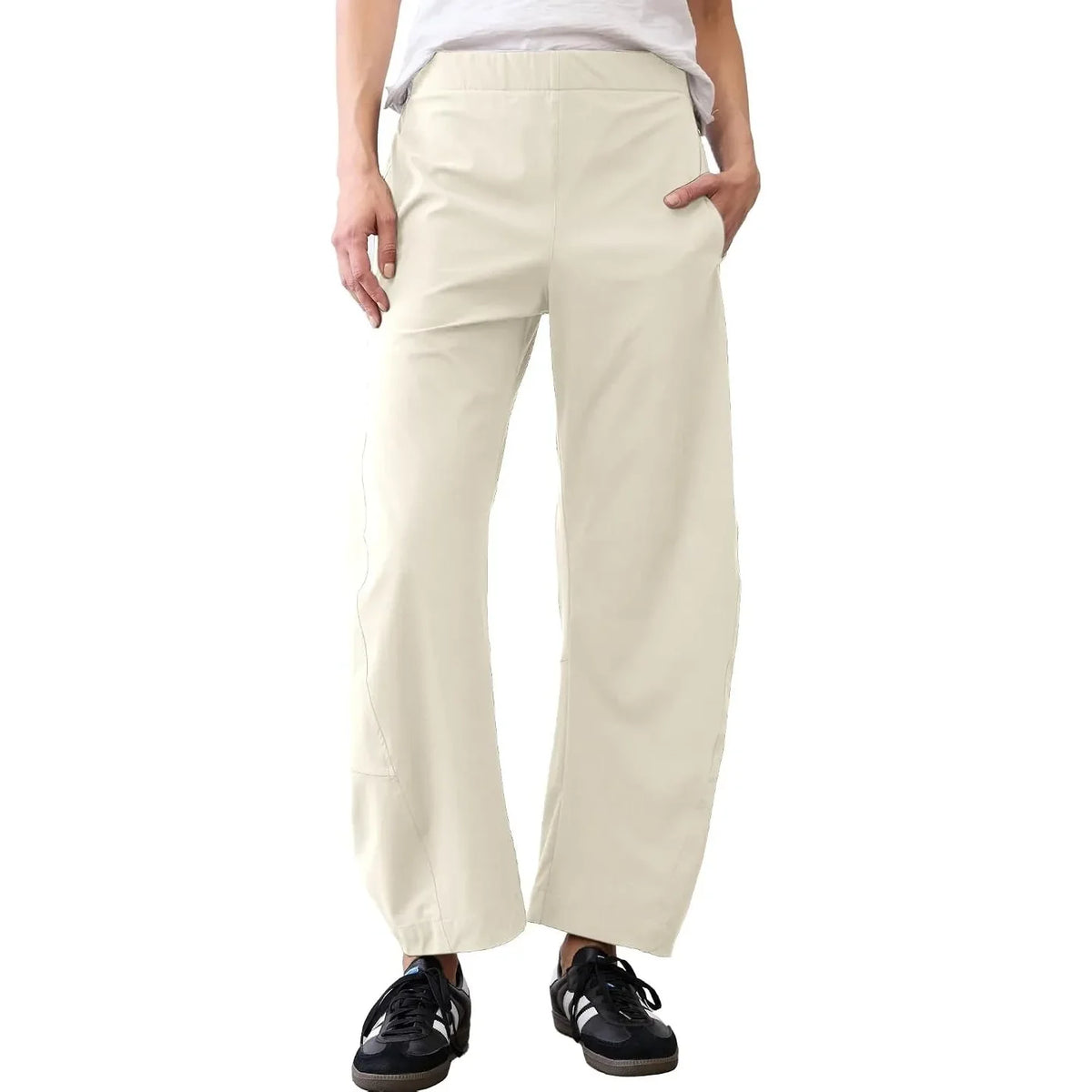 Damen Freizeithose Weites Bein Elastischer Bund Bequeme Stoffhose