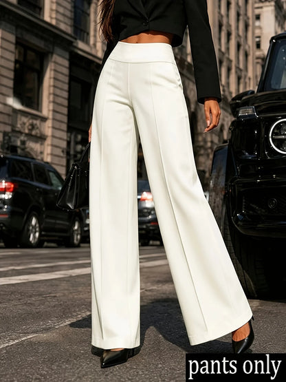Damen Weite Hose Hoher Bund Mit Abnähern – Schwarz