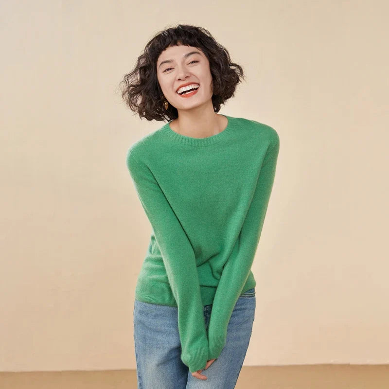 Damen Rundhals Pullover Langarm Basic Strickpullover
