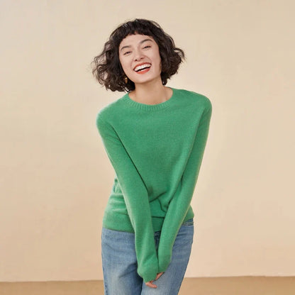 Damen Rundhals Pullover Langarm Basic Strickpullover