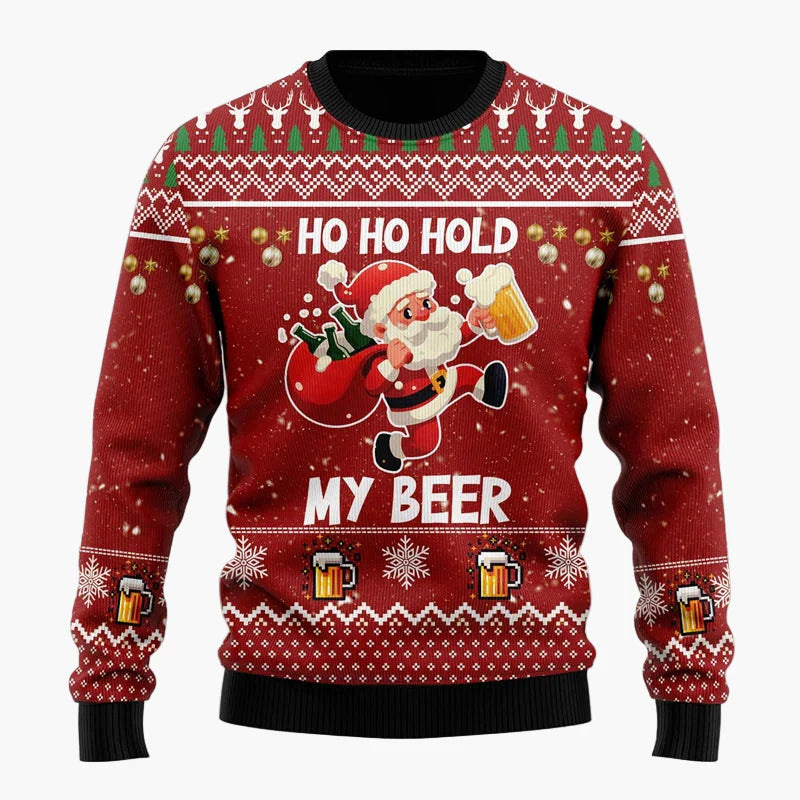 Herren Ugly Christmas Sweater mit Santa und Bier – Lustiger Weihnachtspullover für Weihnachten & Partys