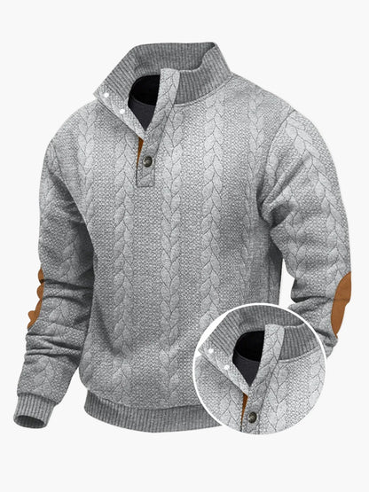 Herren Strickpullover mit Stehkragen und Ellenbogenpatches – Modischer Freizeit-Sweater für Outdoor & Alltag