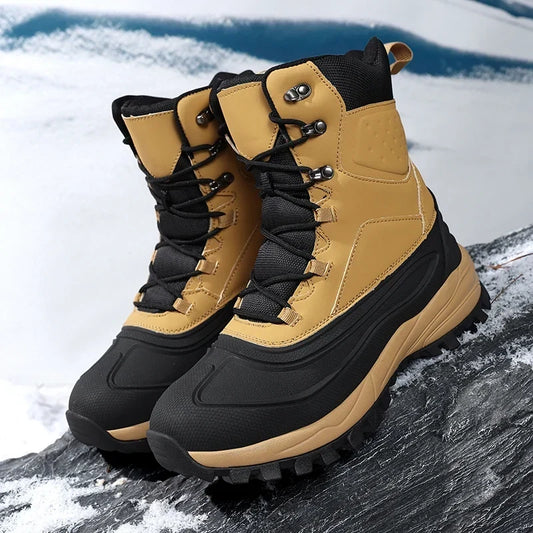 Unisex Winterstiefel Warm Gefüttert Rutschfeste Outdoor Wanderschuhe Senfgelb-Schwarz