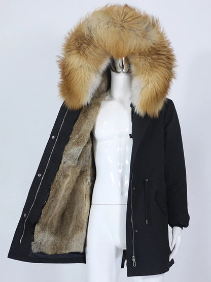 Winterparka mit Kapuze und Futter in Felloptik