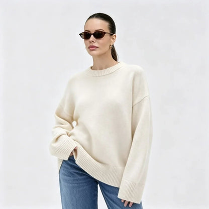 Damen Oversize Rundhals Pullover Langarm Basic Strickpullover