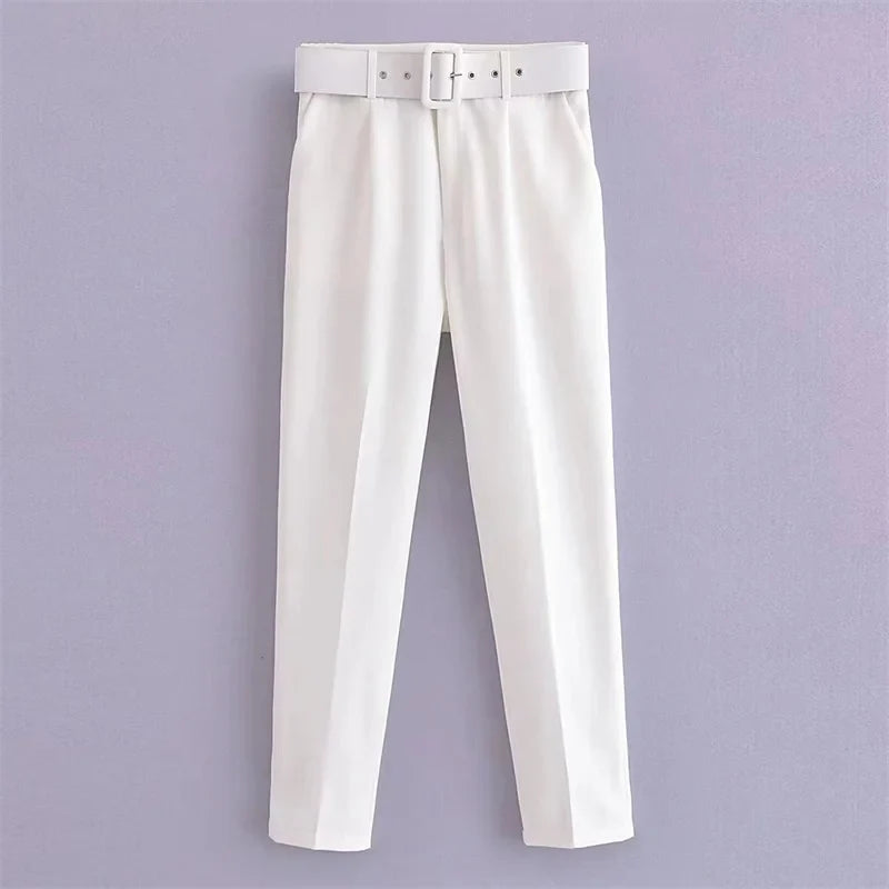 Damen Stoffhose mit hohem Bund, geradem Bein & Gürtel