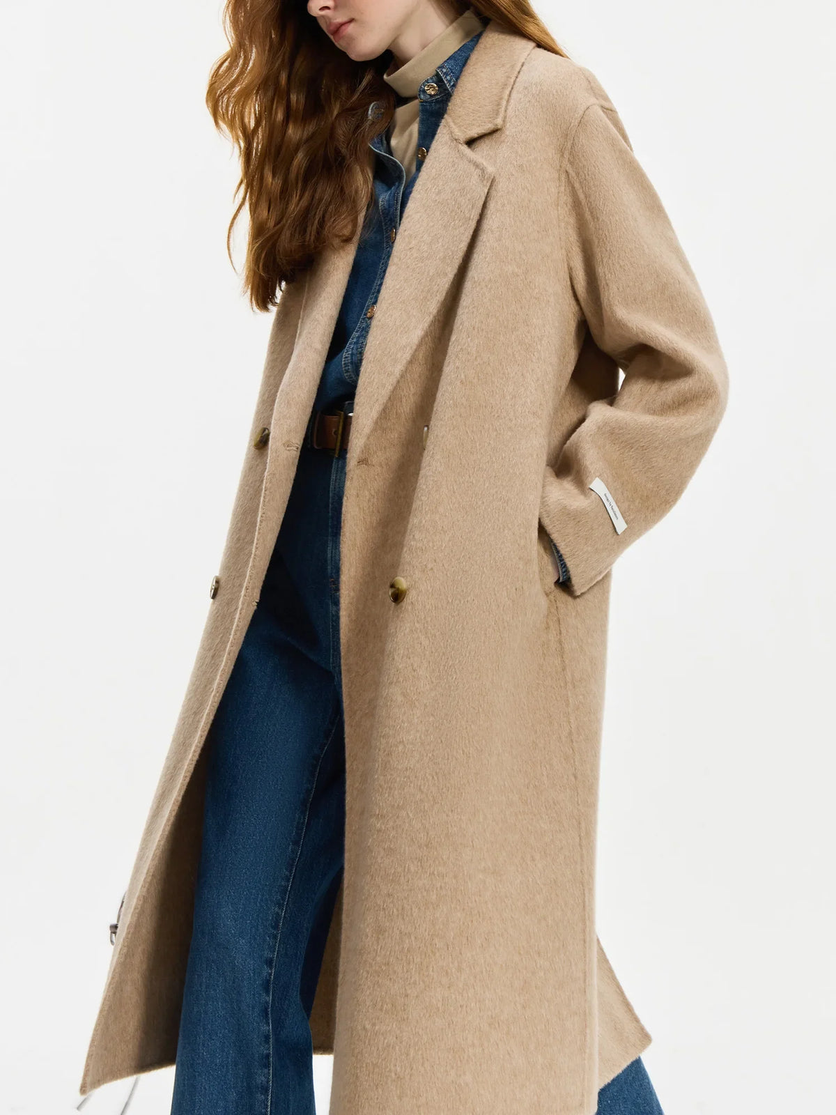 Damen Langer Mantel Doppelreiher Dunkelgrau Winter