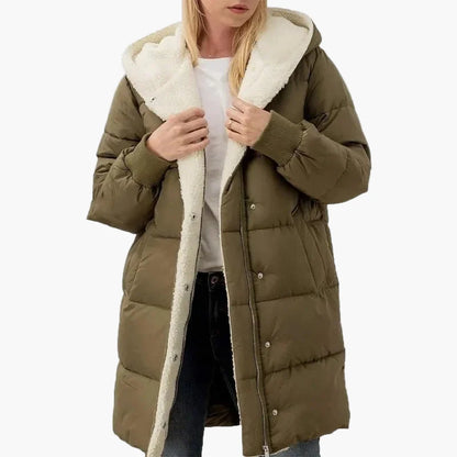 Damen Winter Steppmantel mit Kapuze – Langer, warmer Outdoor Mantel für kalte Tage