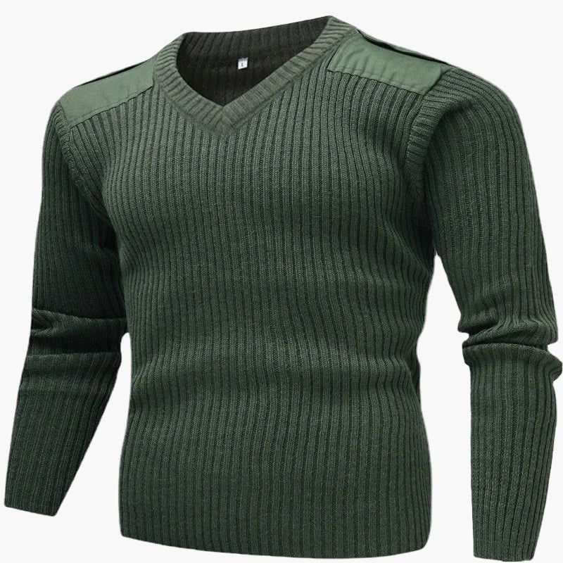 Herren Strickpullover im Militärstil – Klassischer V-Ausschnitt, robuster Alltagsbegleiter