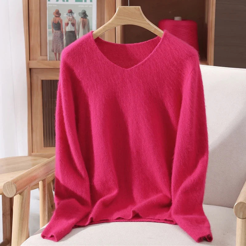 Damen Pullover V-Ausschnitt Langarm Weiches Material