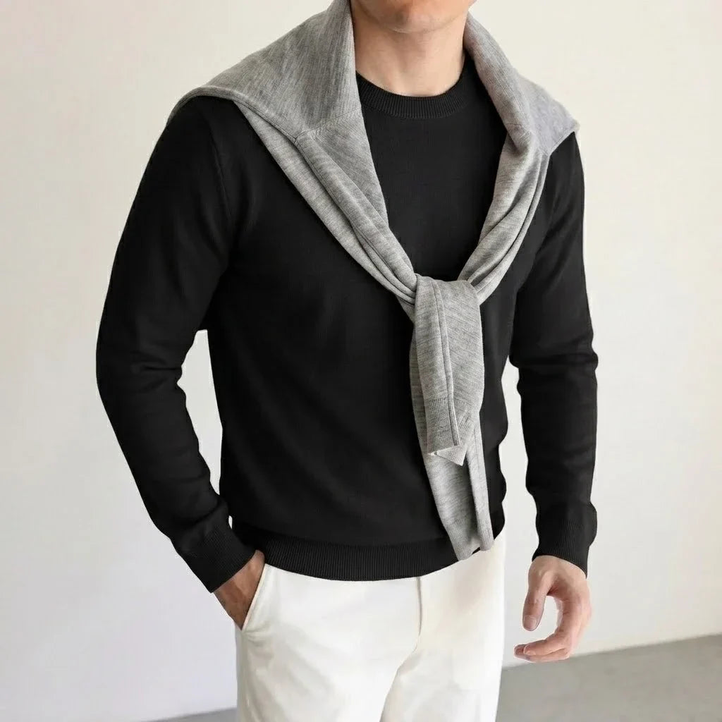 Herren Rundhals Pullover Feinstrick Langarm
