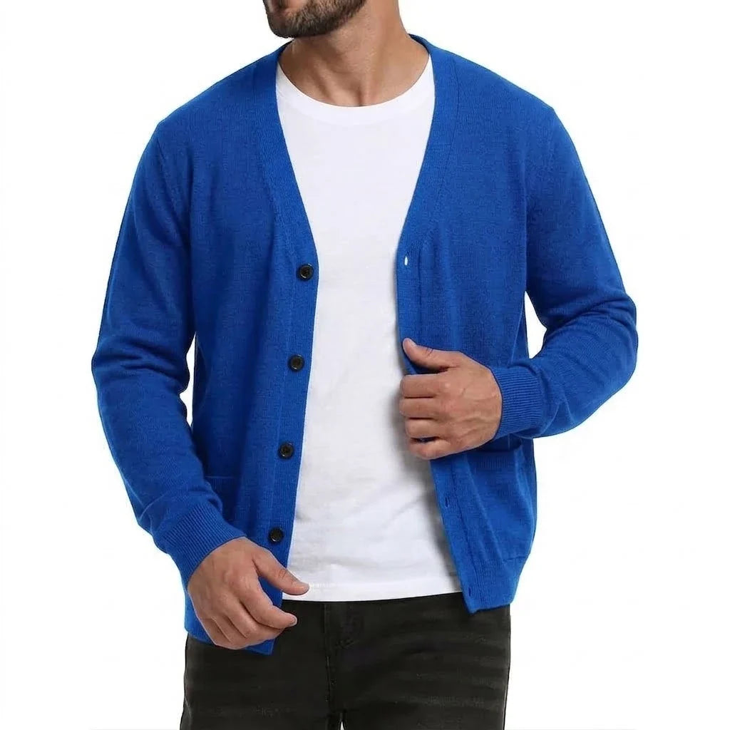 Herren Cardigan V-Ausschnitt Knopfleiste Langarm Basic Strickjacke