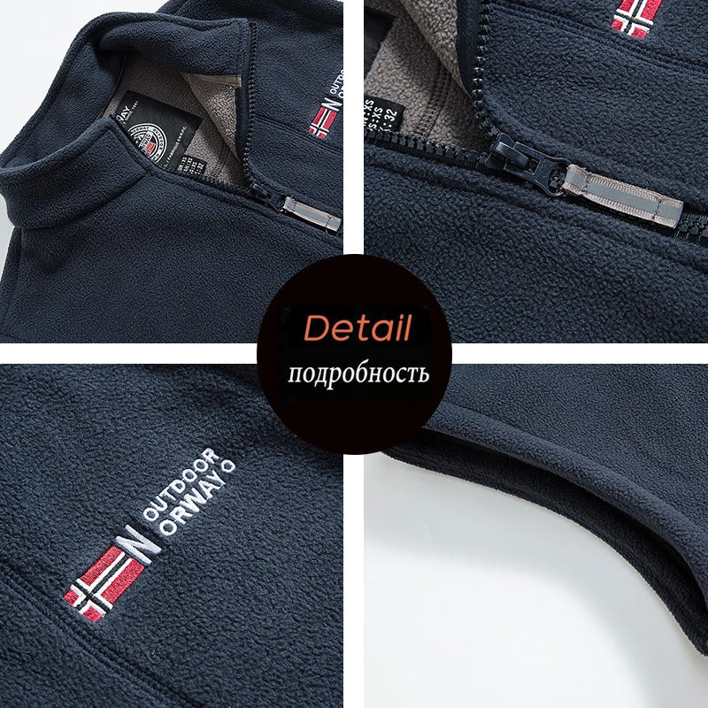 Fleece Weste Stehkragen Herren Outdoor Gilet mit Reißverschluss und Taschen