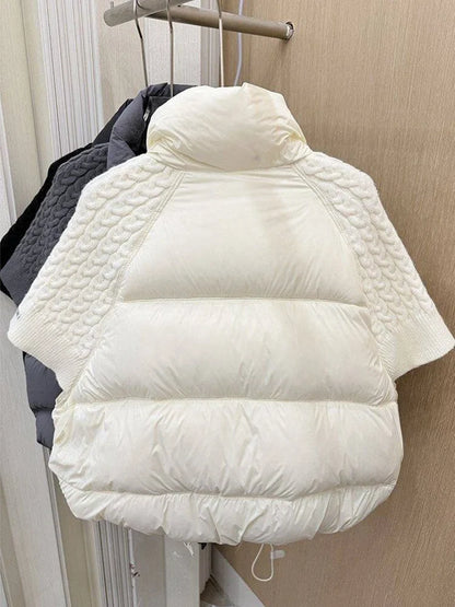 Damen Daunenweste mit Strickärmeln Stehkragen Kurz Jacke