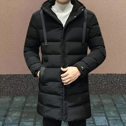 Herren Langer Winter Steppmantel mit Kapuze – Warm gefüttert