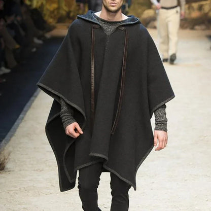 Herren Hoodie Poncho mit Kordelzug Dunkelgrau