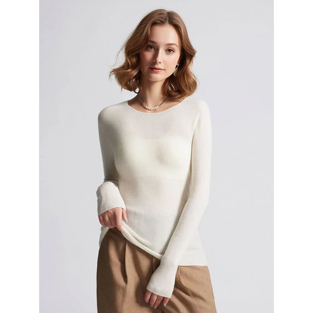 Damen Langarmshirt Rundhals Basic Slim Fit Pullover Gerippt