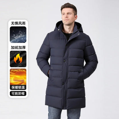 Herren Daunenmantel lang Winter Steppmantel mit Kapuze gepolstert