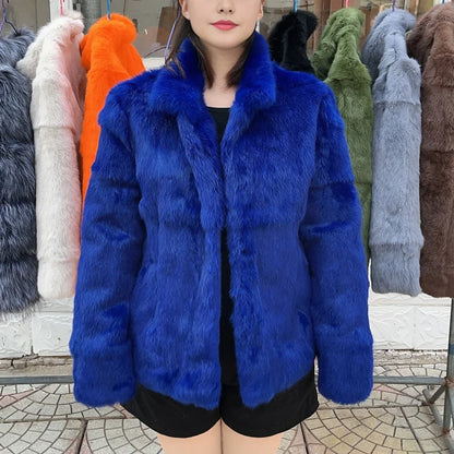 Damen Kurzmantel aus Kunstfell mit Stehkragen luxuriöse Winterjacke