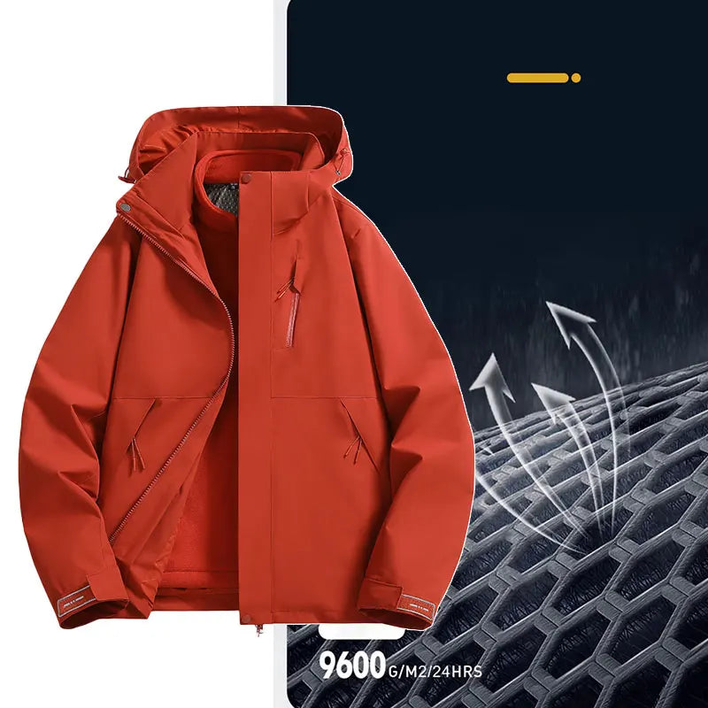 Unisex Outdoor Jacke mit Kapuze und Reißverschluss, warm gefüttert