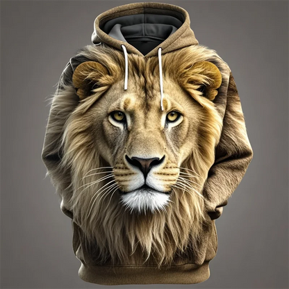 Hoodie Unisex Löwenkopf-Print mit Kapuze Kängurutasche